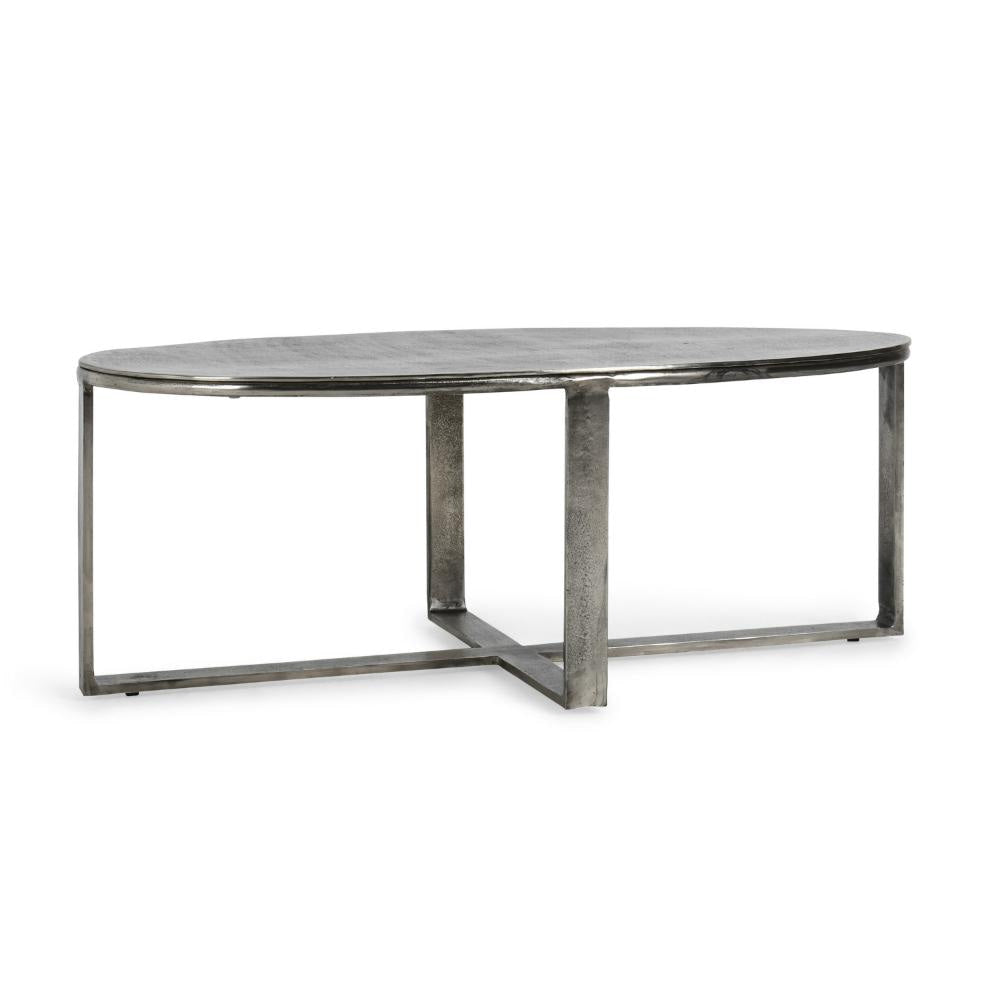 Breo Oval Coffee Table with Hand Brushed Nickel Cast Aluminum 48 Inch