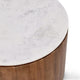Yari Round Side End Table White Marble Top Brown Mango Wood 22 Inch