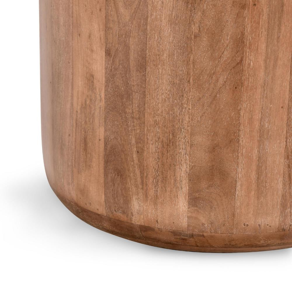 Yari Round Side End Table White Marble Top Brown Mango Wood 22 Inch