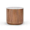 Yari Round Side End Table, White Marble Top, Brown Mango Wood 22 Inch