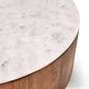 Yari Round Coffee Table White Marble Top Brown Mango Wood 46 Inch