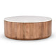 Yari Round Coffee Table, White Marble Top, Brown Mango Wood 46 Inch