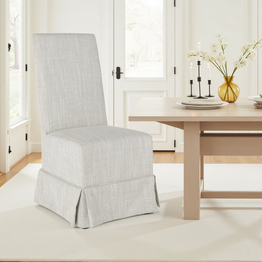 Kano Dining Chair Set of 2, Birch Wood, Gray Skirted Slipcover