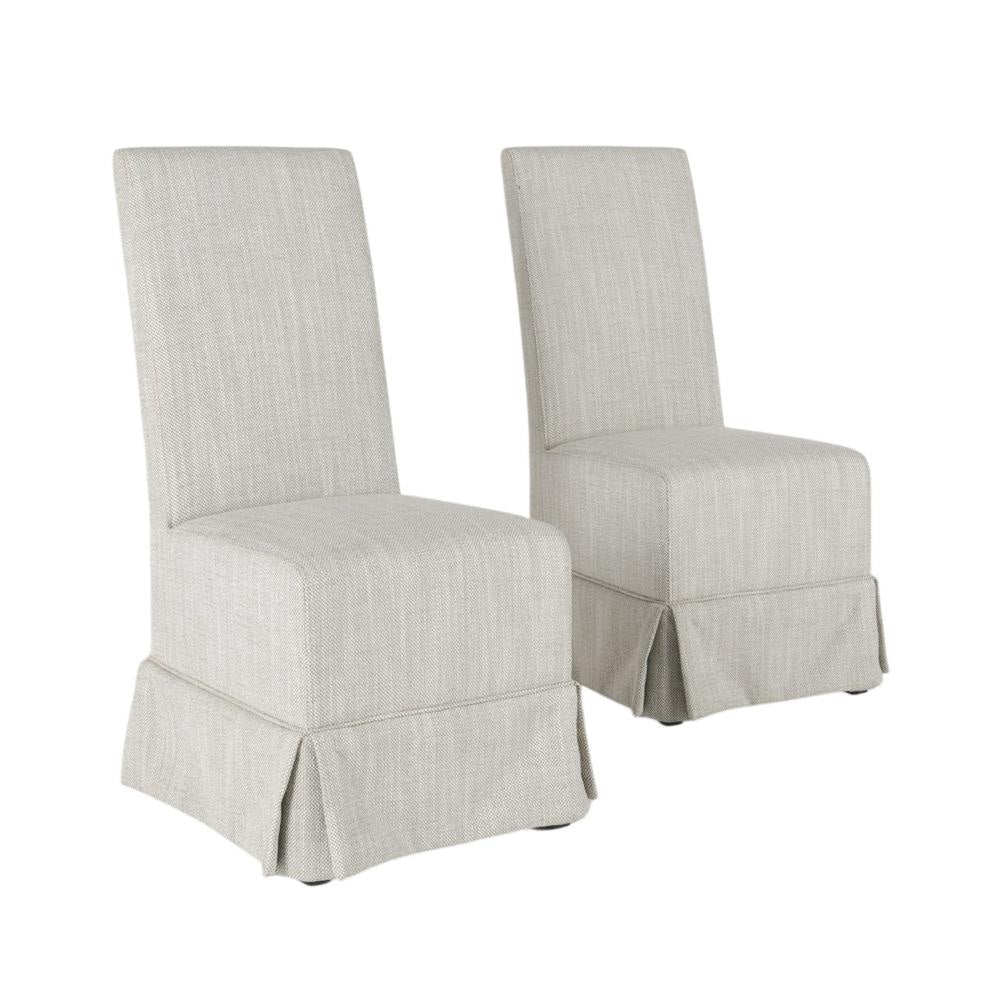 Kano Dining Chair Set of 2, Birch Wood, Gray Skirted Slipcover