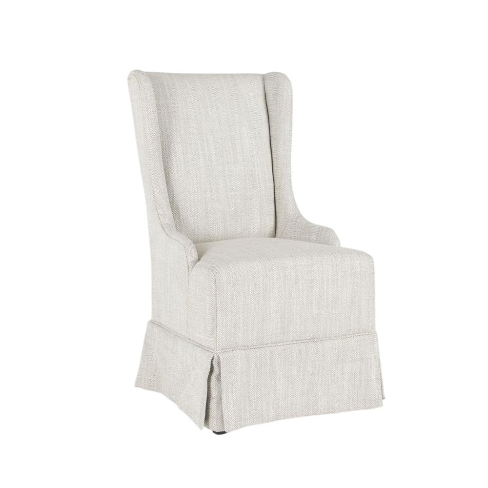 Kano Wingback Dining Chair, Birch Wood, Gray Polyester Skirted Legs