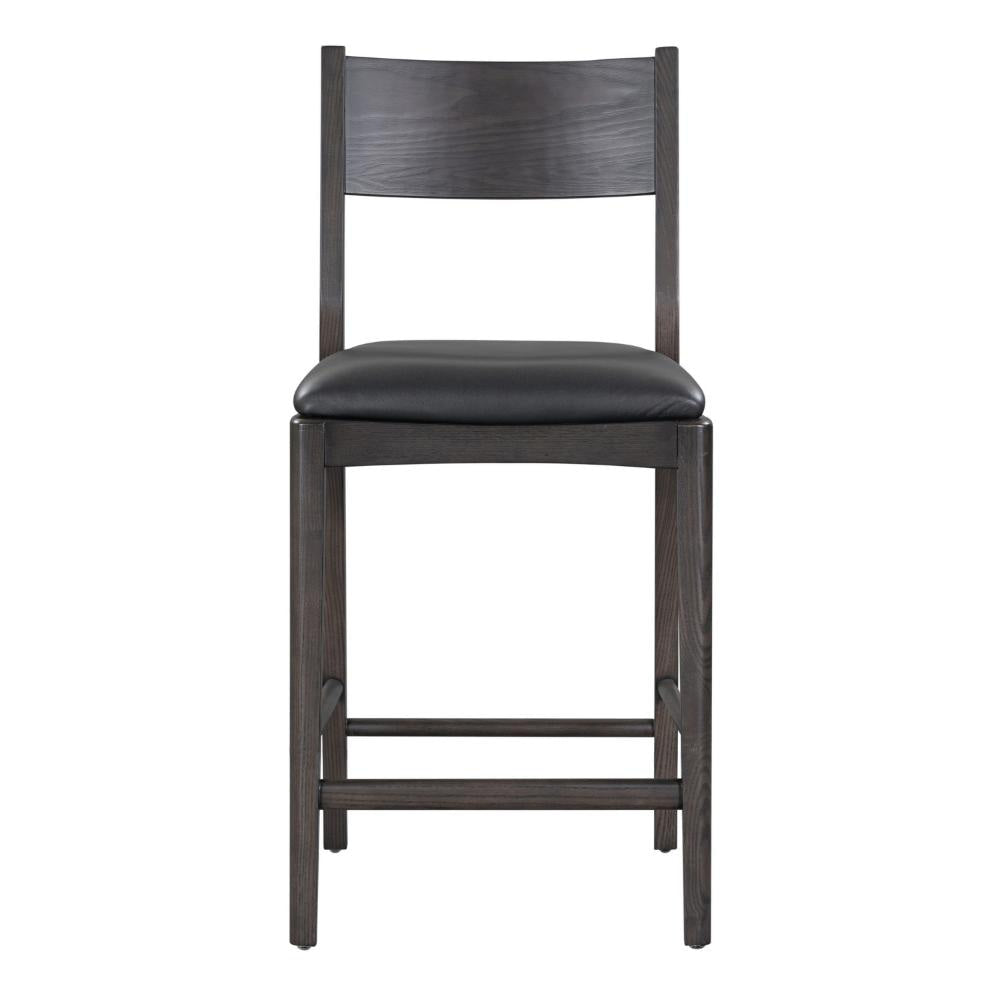 Roi Counter Height Chair Black Top Grain Leather Brown Ash Wood BM331621