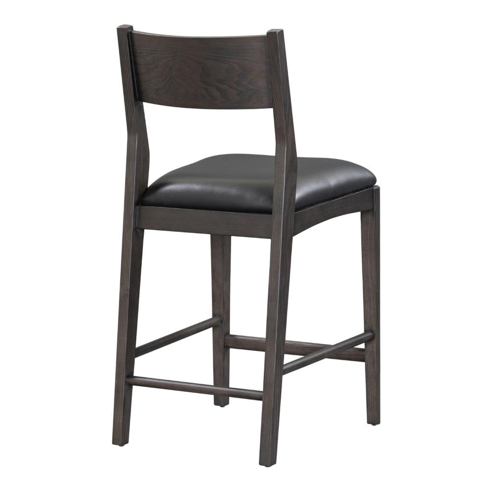 Roi Counter Height Chair Black Top Grain Leather Brown Ash Wood BM331621