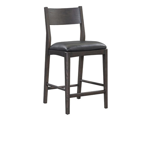 Roi Counter Height Chair, Black Top Grain Leather, Brown Ash Wood