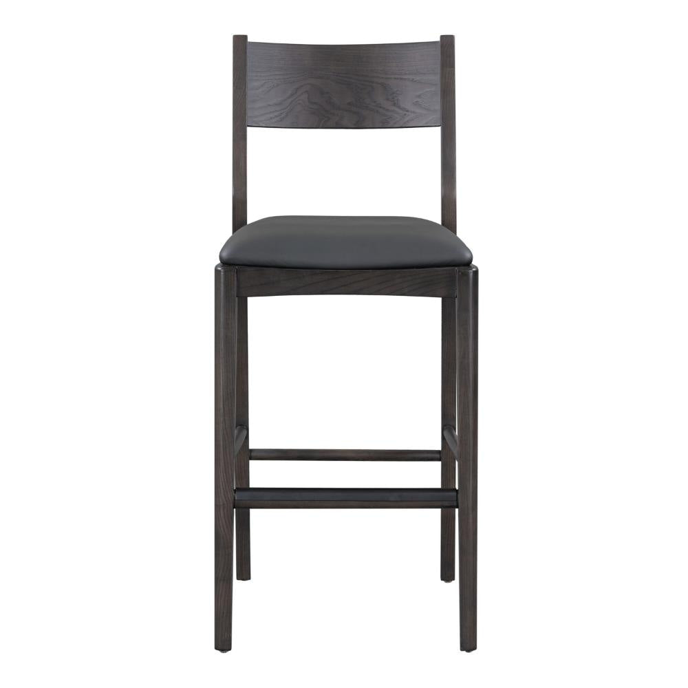 Roi Barstool Chair Open Back Black Top Grain Leather Brown Ash Wood BM331622