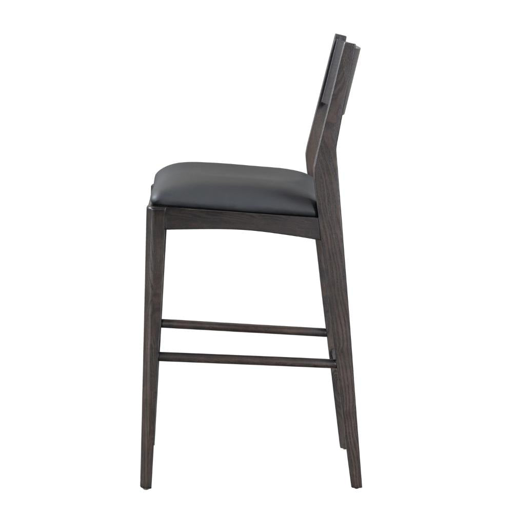 Roi Barstool Chair Open Back Black Top Grain Leather Brown Ash Wood BM331622