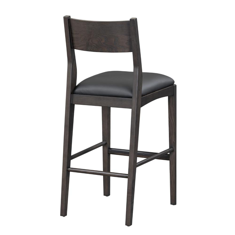 Roi Barstool Chair Open Back Black Top Grain Leather Brown Ash Wood BM331622