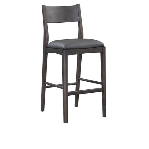 Roi Barstool Chair, Open Back, Black Top Grain Leather, Brown Ash Wood