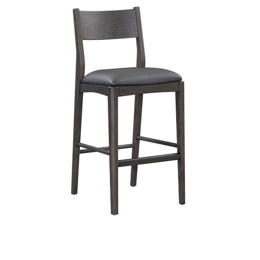 Roi Barstool Chair, Open Back, Black Top Grain Leather, Brown Ash Wood