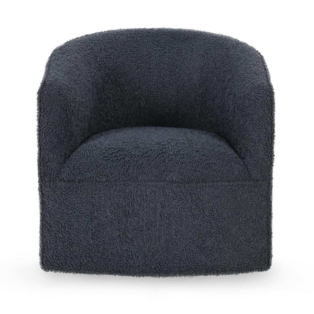 Tarn Accent Chair with 360 Swivel Barrel Style Shape Blue Polyester BM331623