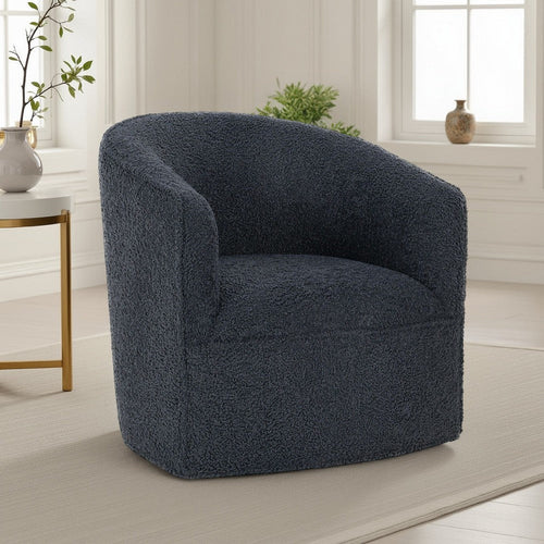 Tarn Accent Chair with 360 Swivel Barrel Style Shape Blue Polyester BM331623