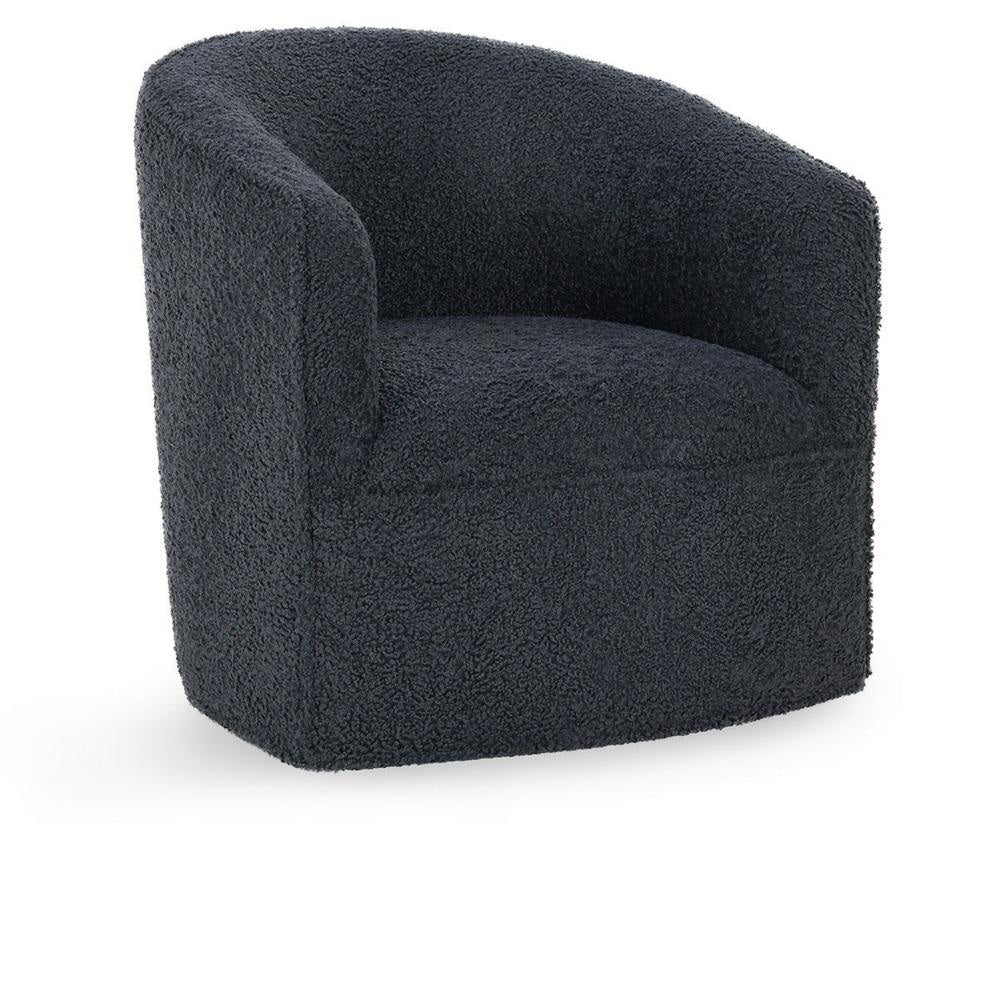 Tarn Accent Chair with 360 Swivel, Barrel Style Shape, Blue Polyester