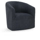 Tarn Accent Chair with 360 Swivel, Barrel Style Shape, Blue Polyester