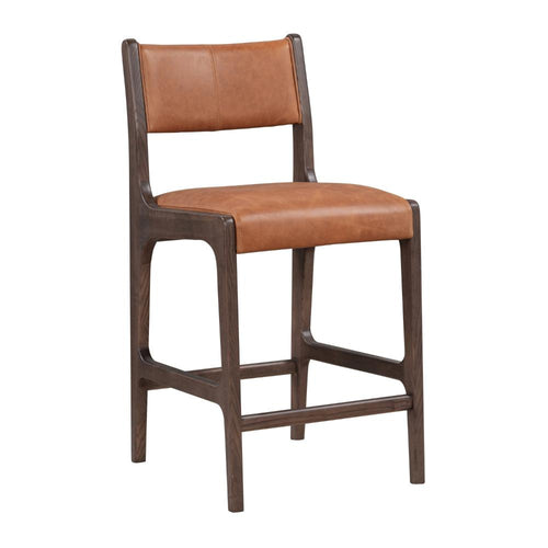 Eero Counter Stool with Dark Brown Ash Wood Frame, Brown Leather