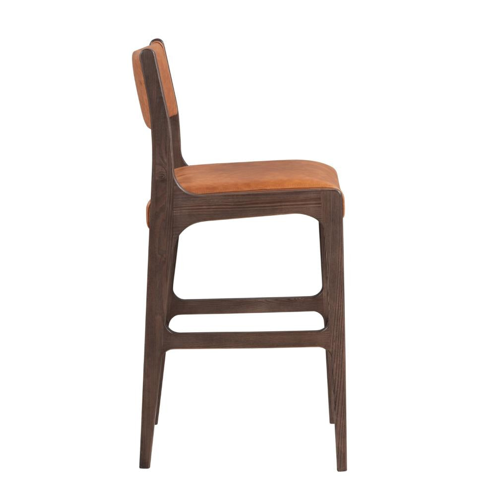 Eero Barstool Chair Semi Attached Back Ash Wood Frame Brown Leather BM331625