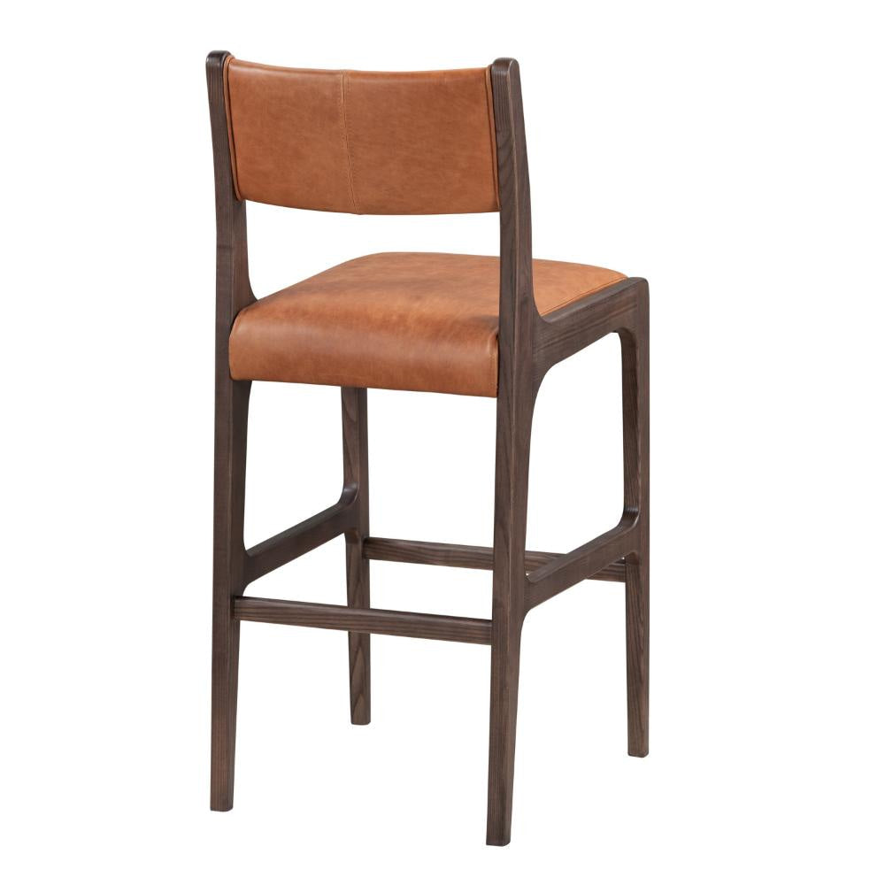 Eero Barstool Chair Semi Attached Back Ash Wood Frame Brown Leather BM331625