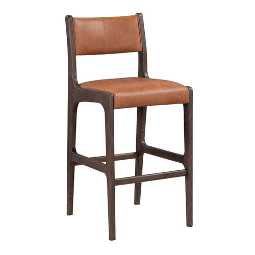 Eero Barstool Chair, Semi Attached Back, Ash Wood Frame, Brown Leather
