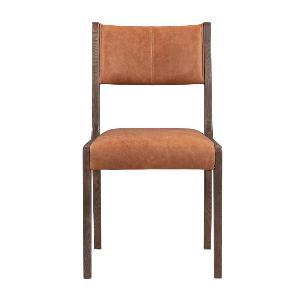 Eero Dining Chair with Tapered Legs Ash Wood Frame Brown Leather BM331626