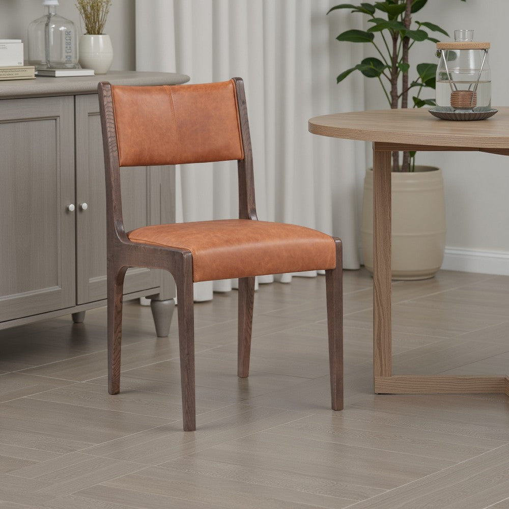 Eero Dining Chair with Tapered Legs, Ash Wood Frame, Brown Leather