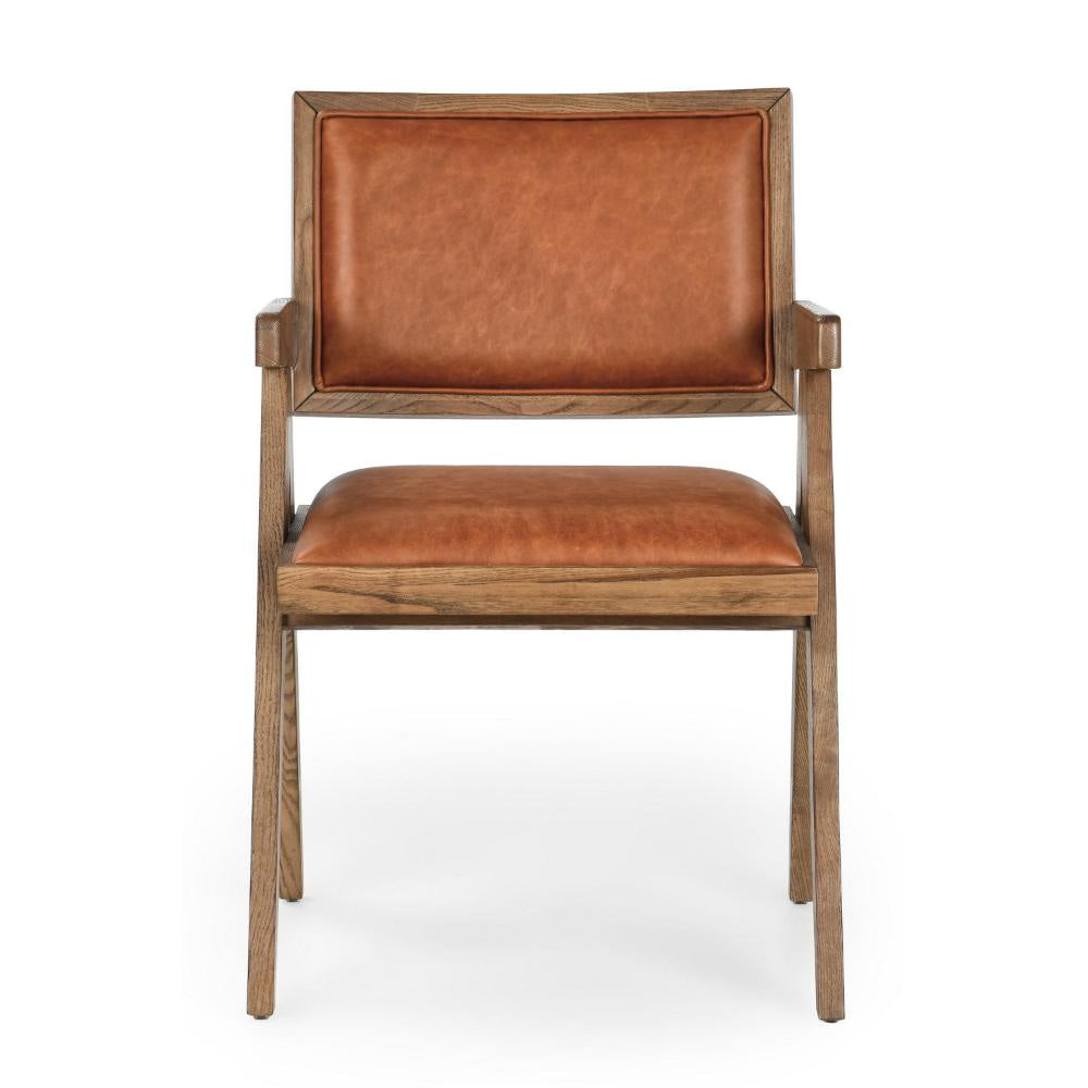 Zeph Accent Armchair with Tapered Legs Tan Leather Brown Burl Wood