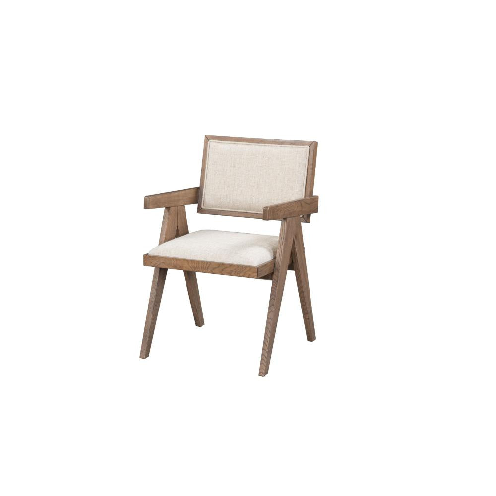 Zeph Accent Armchair, Tapered Legs, Beige Leather, Natural Ash Wood