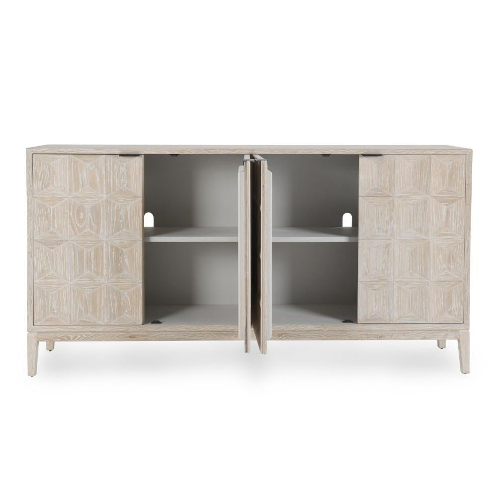 Teon Serving Buffet Cabinet Sideboard Console White Oak Wood 79 Inch BM331629