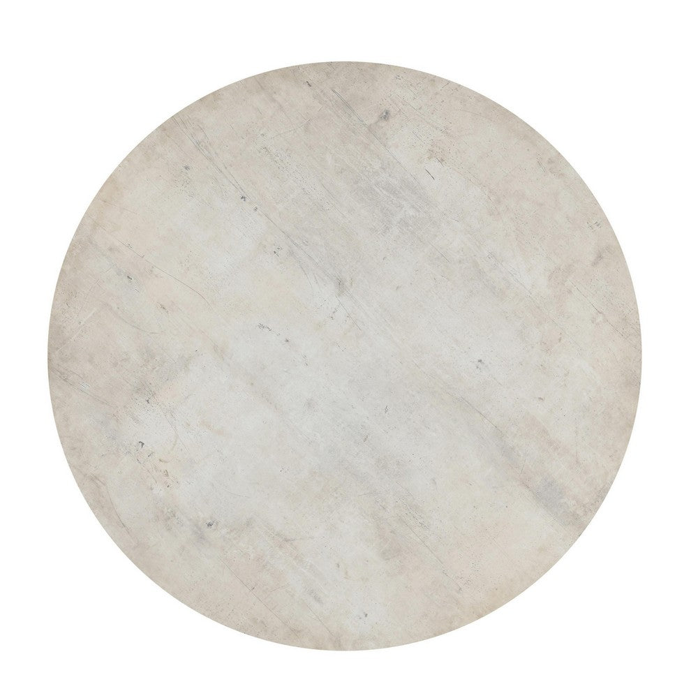 Vahn Dining Table with White Concrete Laminate Top, Pine Wood 47 Inch