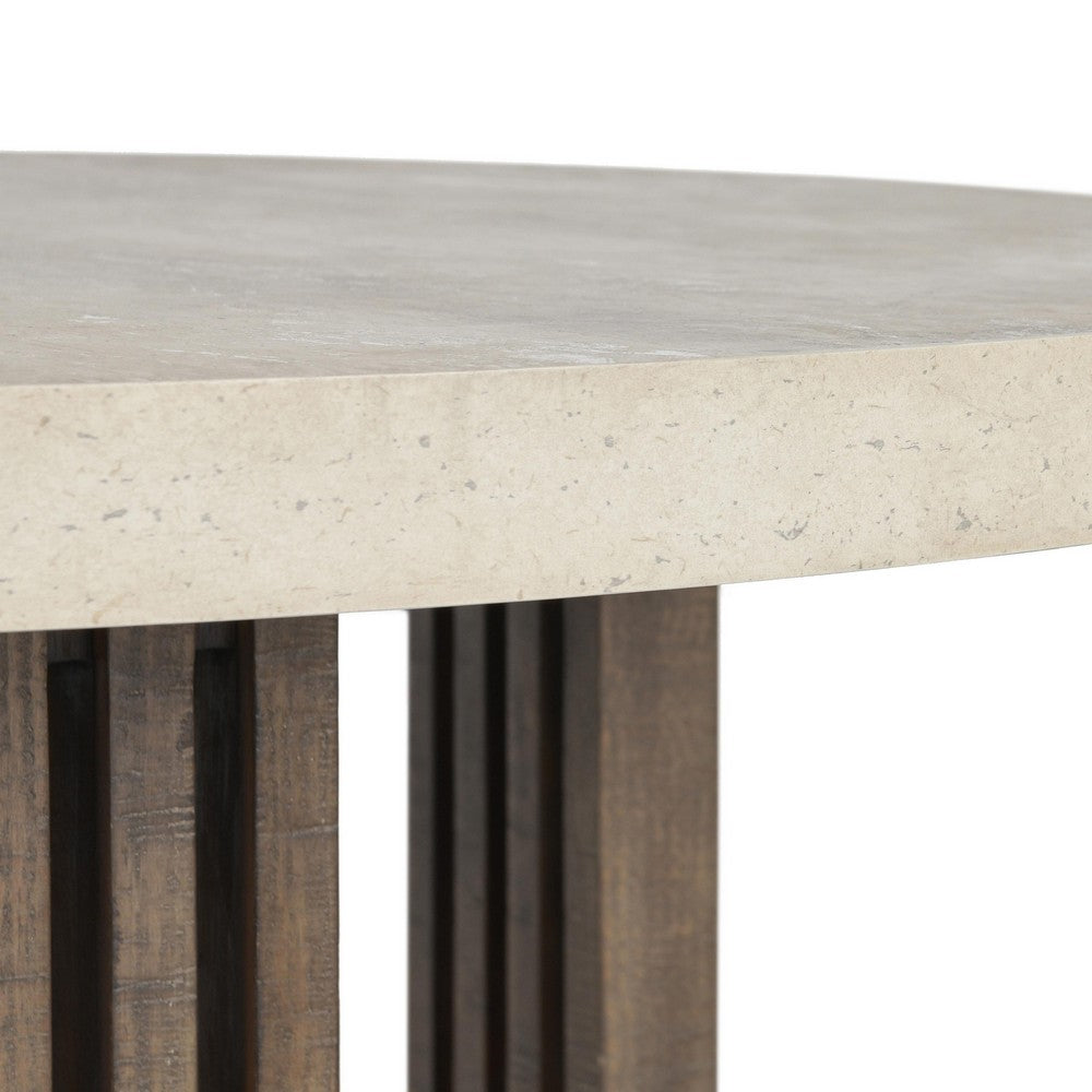 Vahn Dining Table with White Concrete Laminate Top, Pine Wood 47 Inch