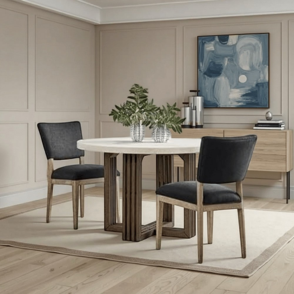 Vahn Dining Table with White Concrete Laminate Top, Pine Wood 47 Inch