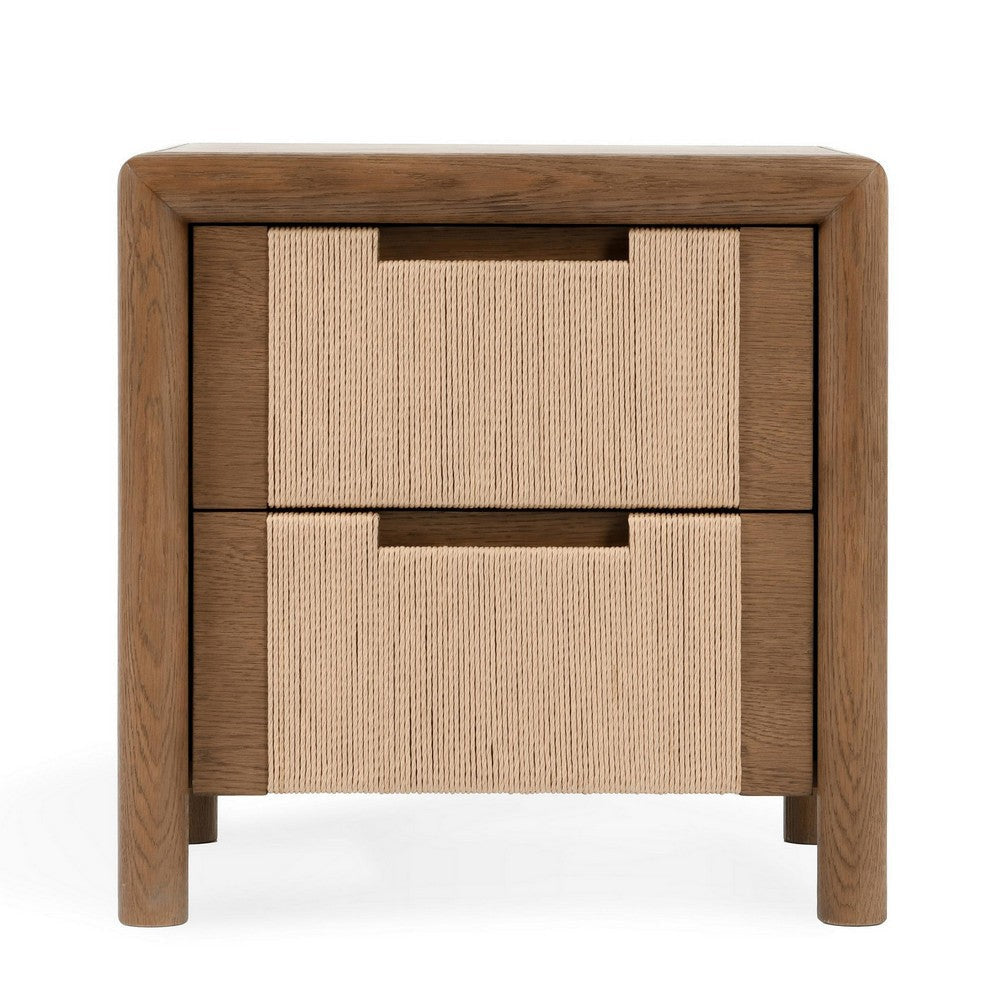 Oryn Nightstand with 2 Drawers and Retro Look Natural Rope Brown Oak BM331631