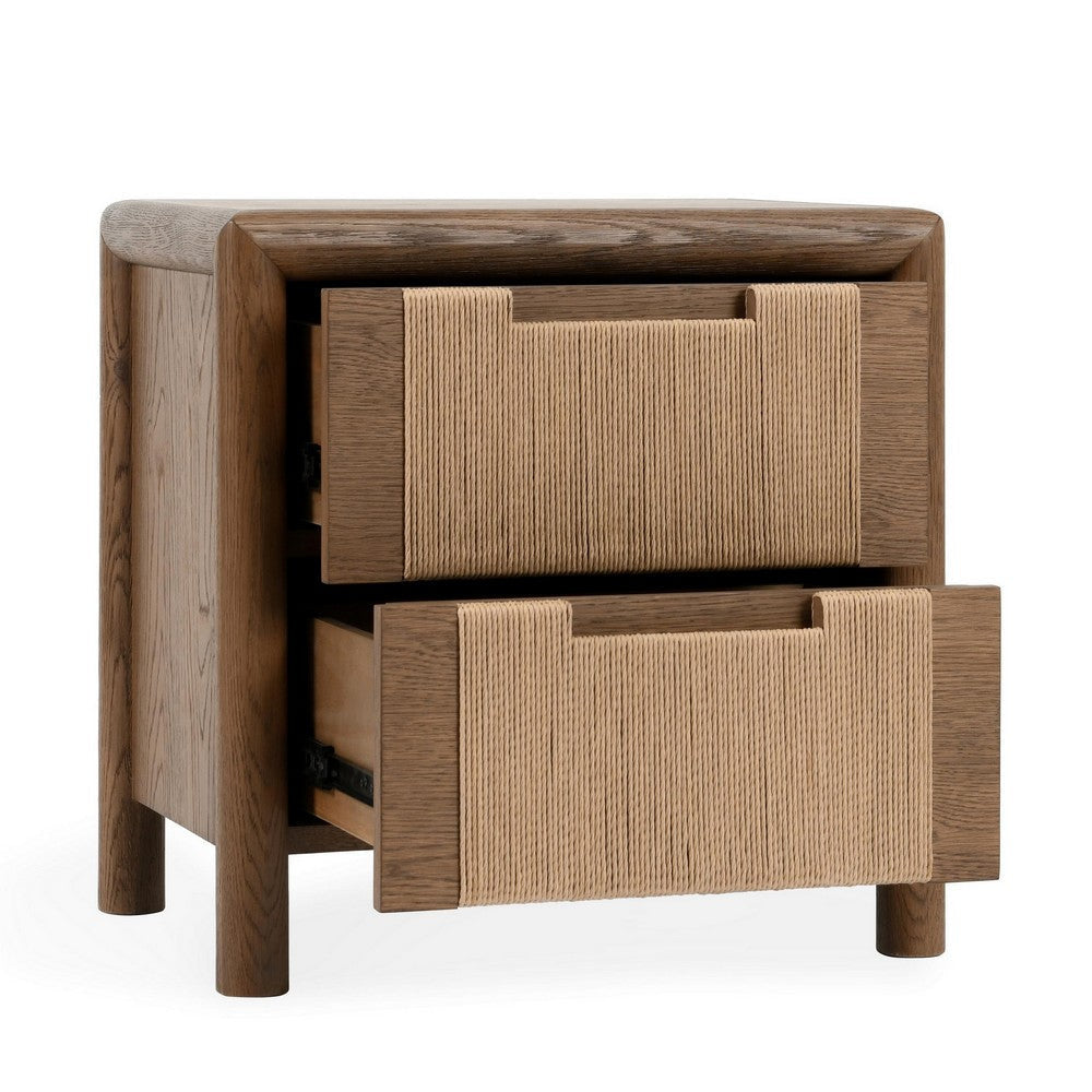 Oryn Nightstand with 2 Drawers and Retro Look Natural Rope Brown Oak BM331631
