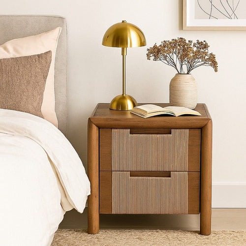 Oryn Nightstand with 2 Drawers and Retro Look Natural Rope Brown Oak BM331631