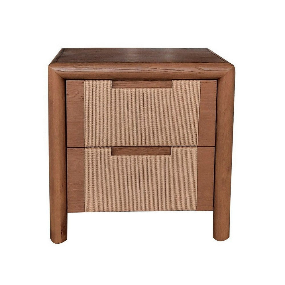Oryn Nightstand with 2 Drawers and Retro Look Natural Rope Brown Oak BM331631