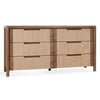 Oryn Wide Dresser Chest, 6 Drawer Retro Design, Dual Brown Oak Wood