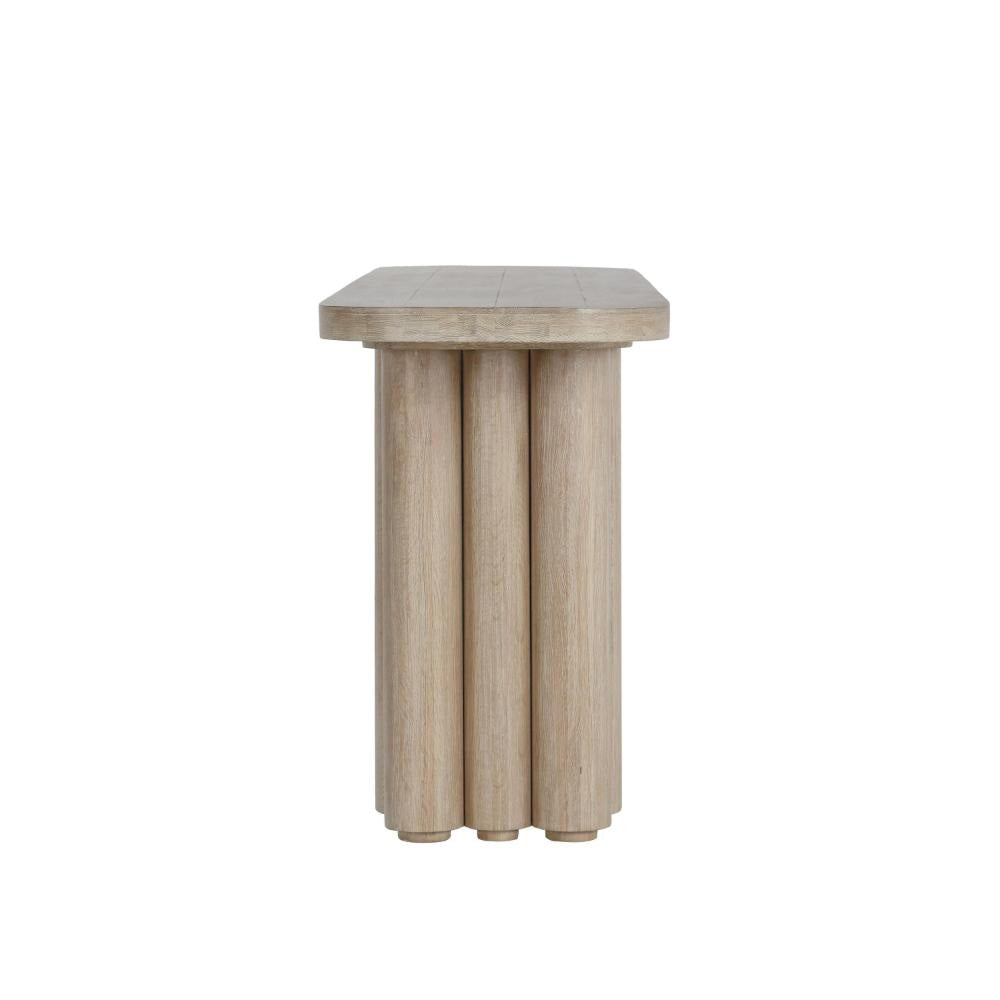 Eris Console Table with Hollow Tube Legs White Wash Oak Wood 90’’ BM331635