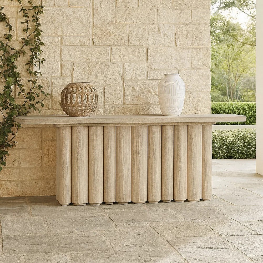 Eris Console Table with Hollow Tube Legs, White Wash Oak Wood 90"