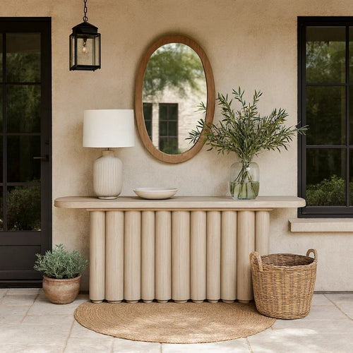 Eris Console Table with Hollow Tube Legs, White Wash Oak Wood 90"