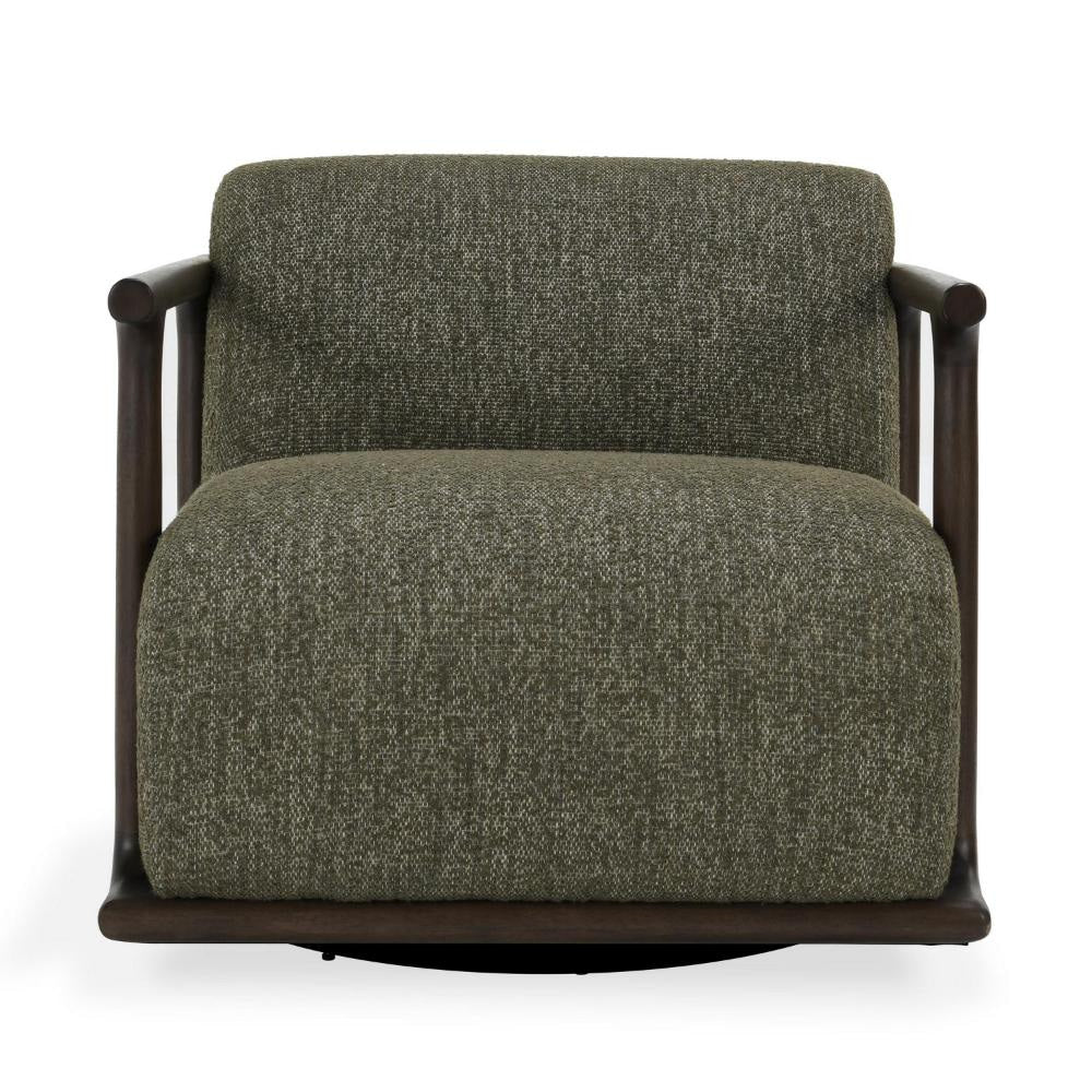 Vren Swivel Accent Chair Dark Brown Rubberwood Green Boucle Fabric BM331636