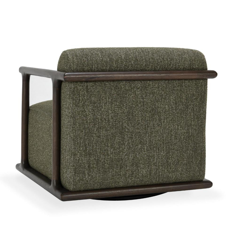 Vren Swivel Accent Chair Dark Brown Rubberwood Green Boucle Fabric BM331636