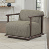 Vren Swivel Accent Chair, Dark Brown Rubberwood, Green Boucle Fabric