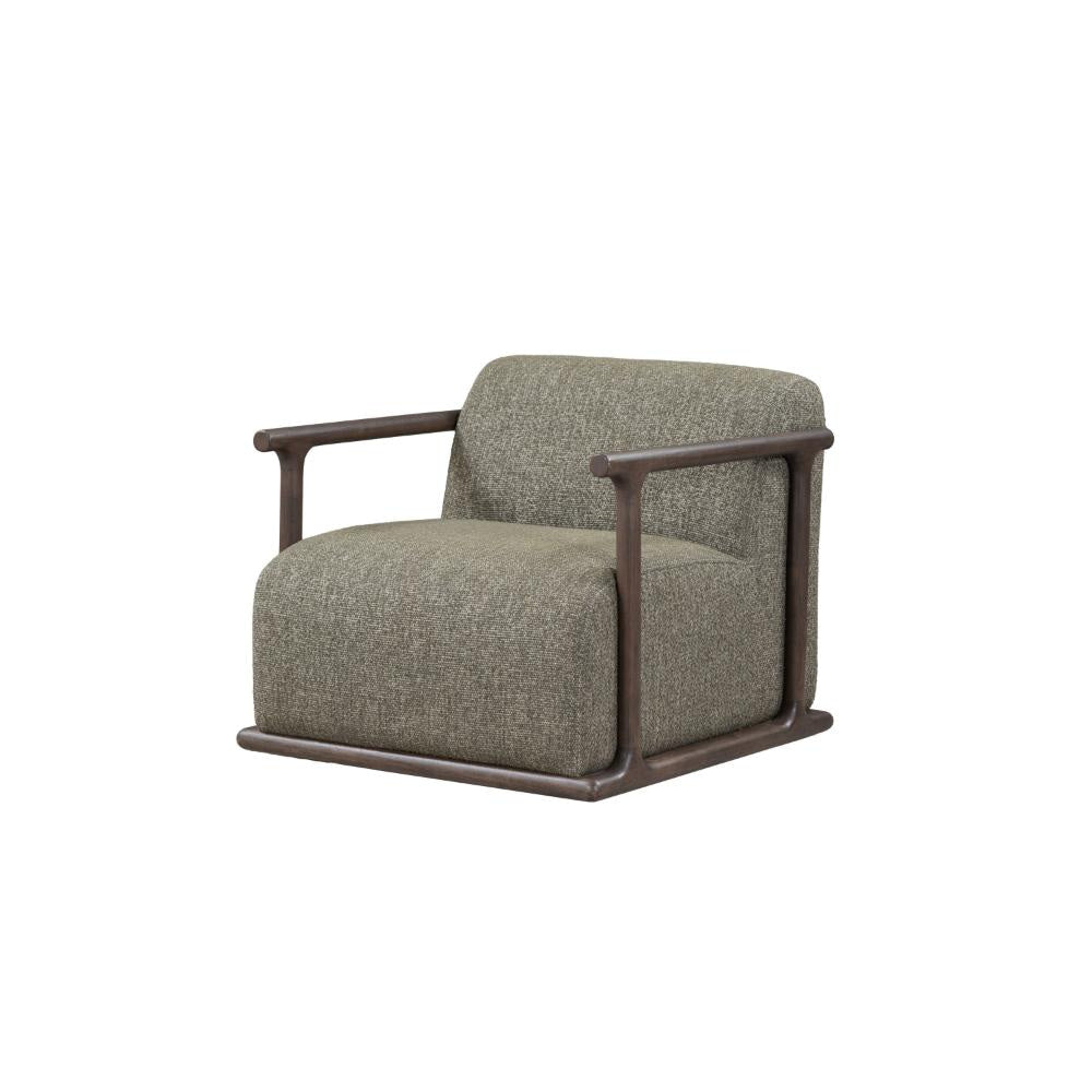 Vren Swivel Accent Chair, Dark Brown Rubberwood, Green Boucle Fabric