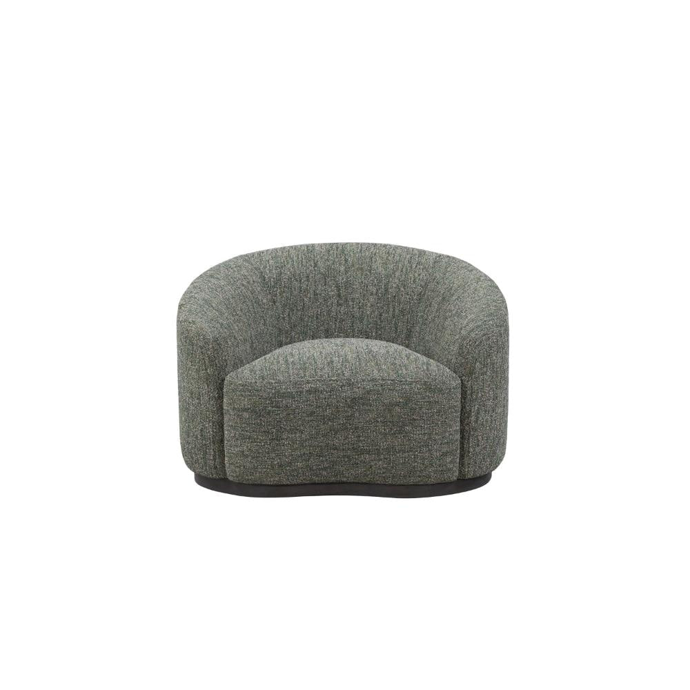 Zade Swivel Accent Chair, Barrel Style Design, Green Boucle, Ash Wood