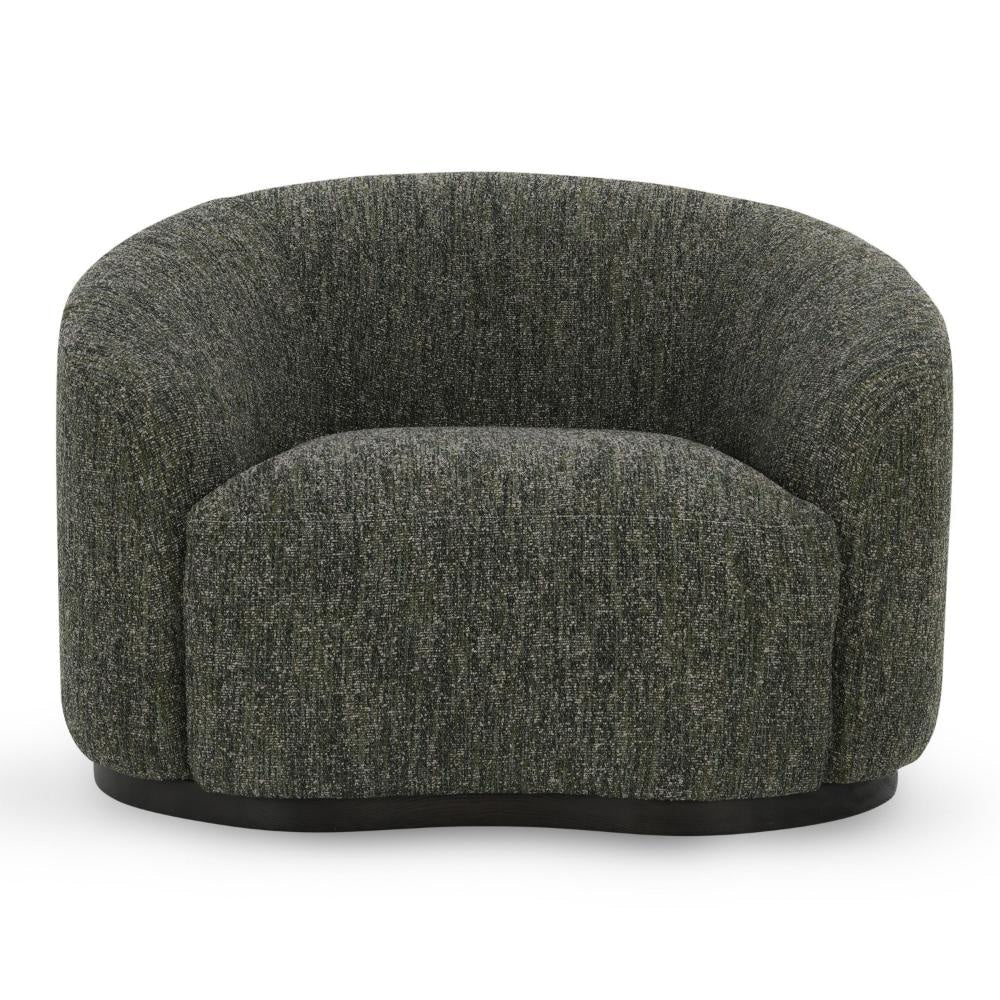Zade Swivel Accent Chair Barrel Style Design Green Boucle Ash Wood