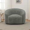 Zade Swivel Accent Chair, Barrel Style Design, Green Boucle, Ash Wood
