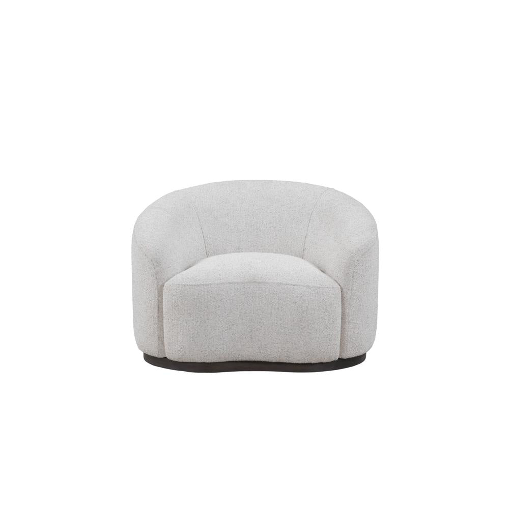 Zade Swivel Accent Chair, Barrel Style Design, Ivory Boucle, Ash Wood