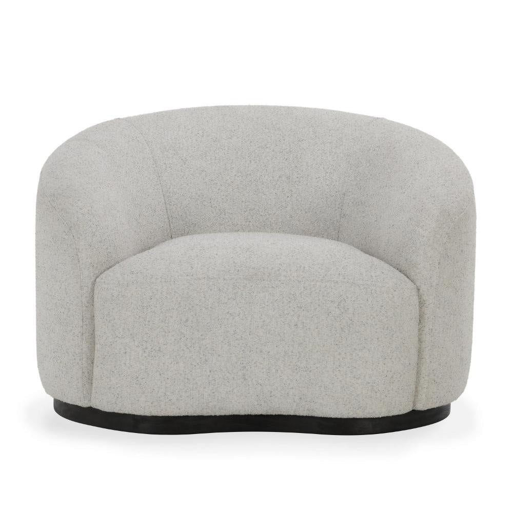 Zade Swivel Accent Chair Barrel Style Design Ivory Boucle Ash Wood